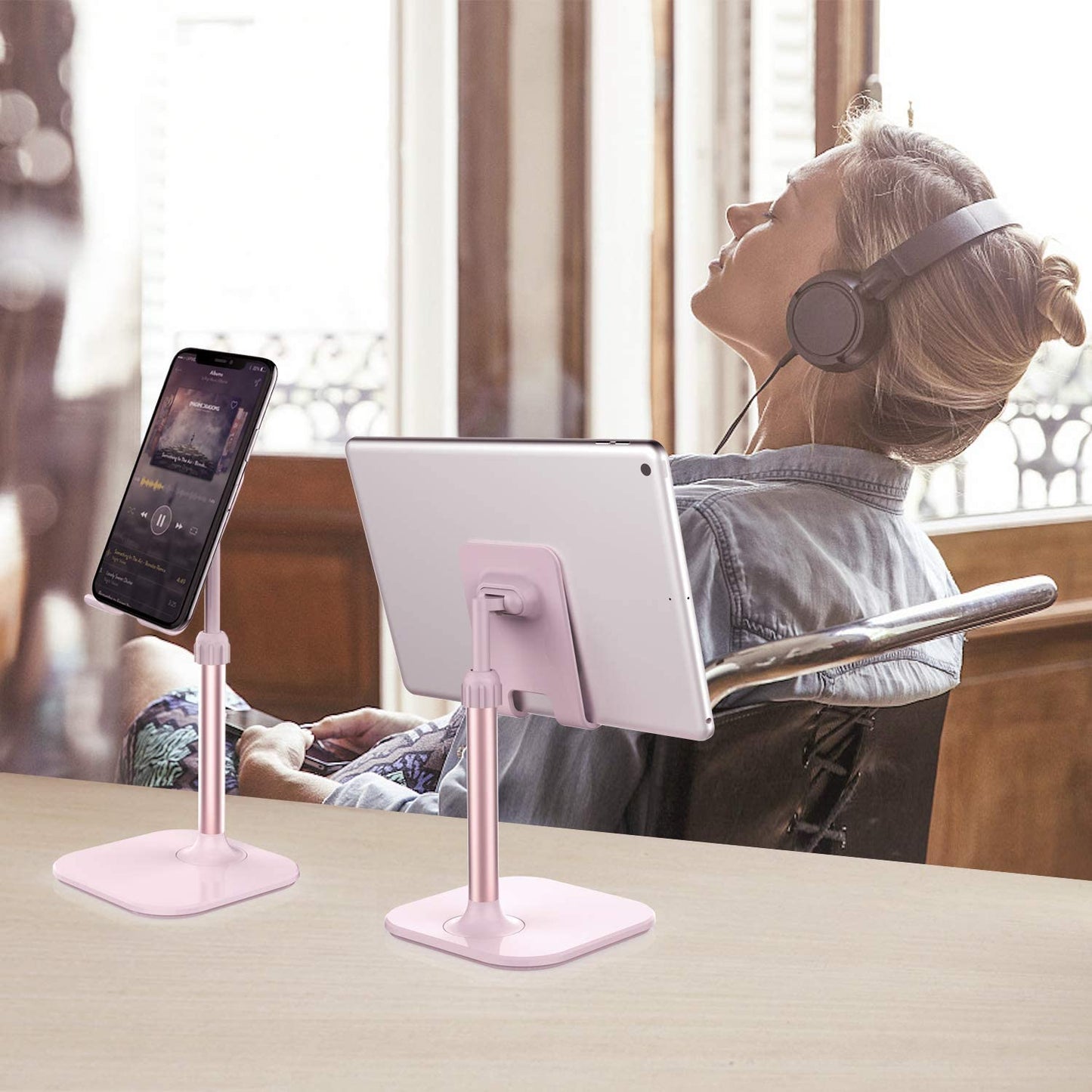 Cell Phone Stand, Phone Stand for Desk, Phone Holder Stand Compatible with Iphone and All Mobile Phones Tablet, Gifts for Adults Women Men Mom Wife, Pink