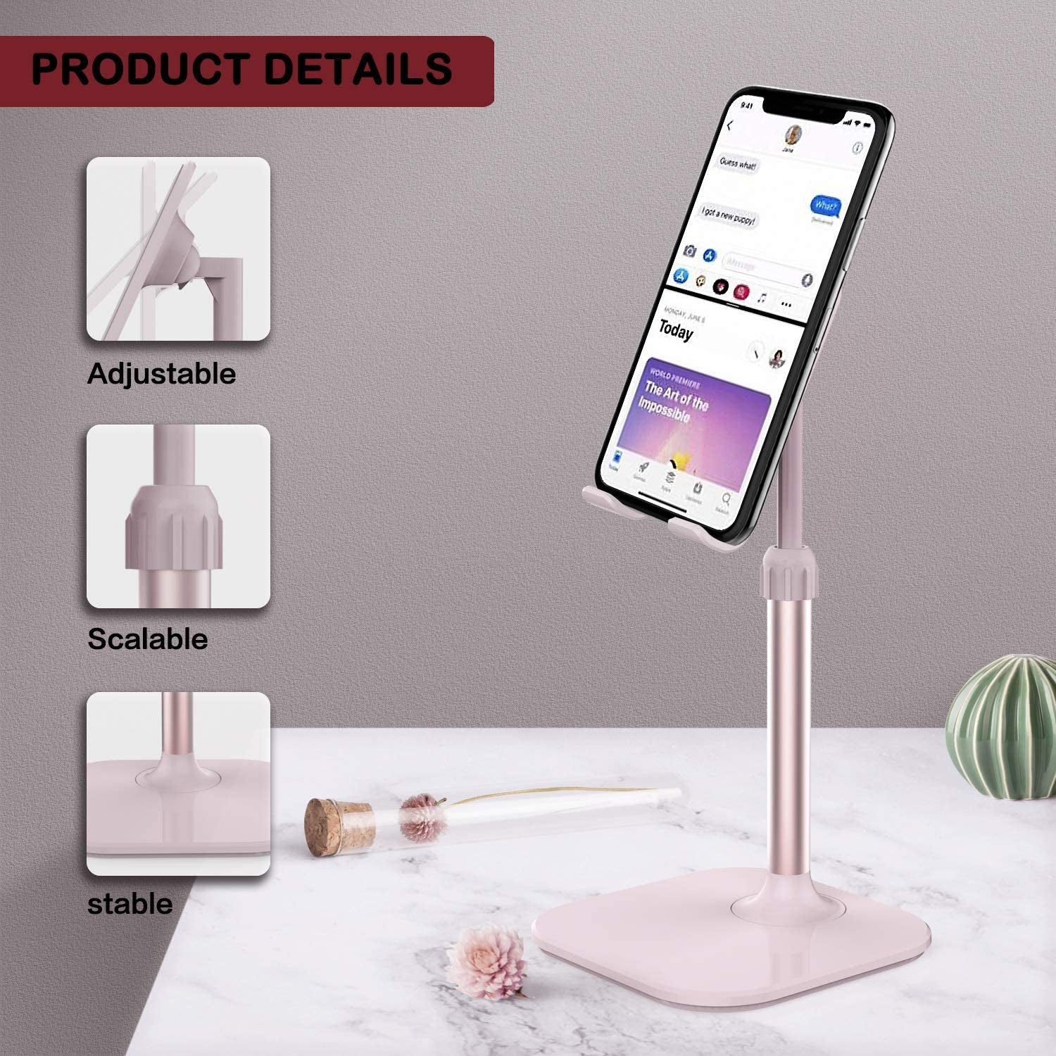 Cell Phone Stand, Phone Stand for Desk, Phone Holder Stand Compatible with Iphone and All Mobile Phones Tablet, Gifts for Adults Women Men Mom Wife, Pink